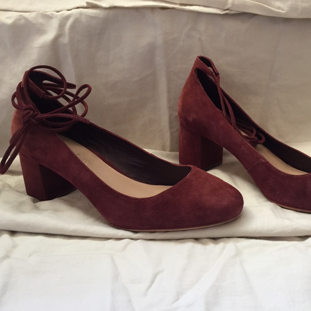 Loeffler Randall Burgundy Suede Wrap Block Heels